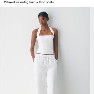 ARITZIA White Linen Boat Lodge Pull-On Pants Drawstring Elastic Waist